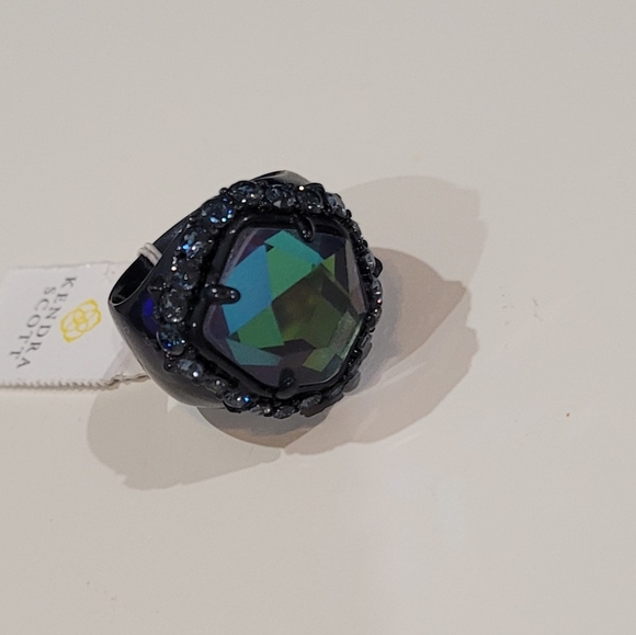 NWT Kendra Scott Statement Ring Indigo Dichroic Navy Gunmetal size 7 - Picture 2 of 7